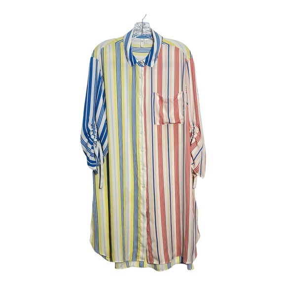 Cato Striped Shirt Dress Multicolor Button Down Tie Sleeve Plus Size - Picture 1 of 8